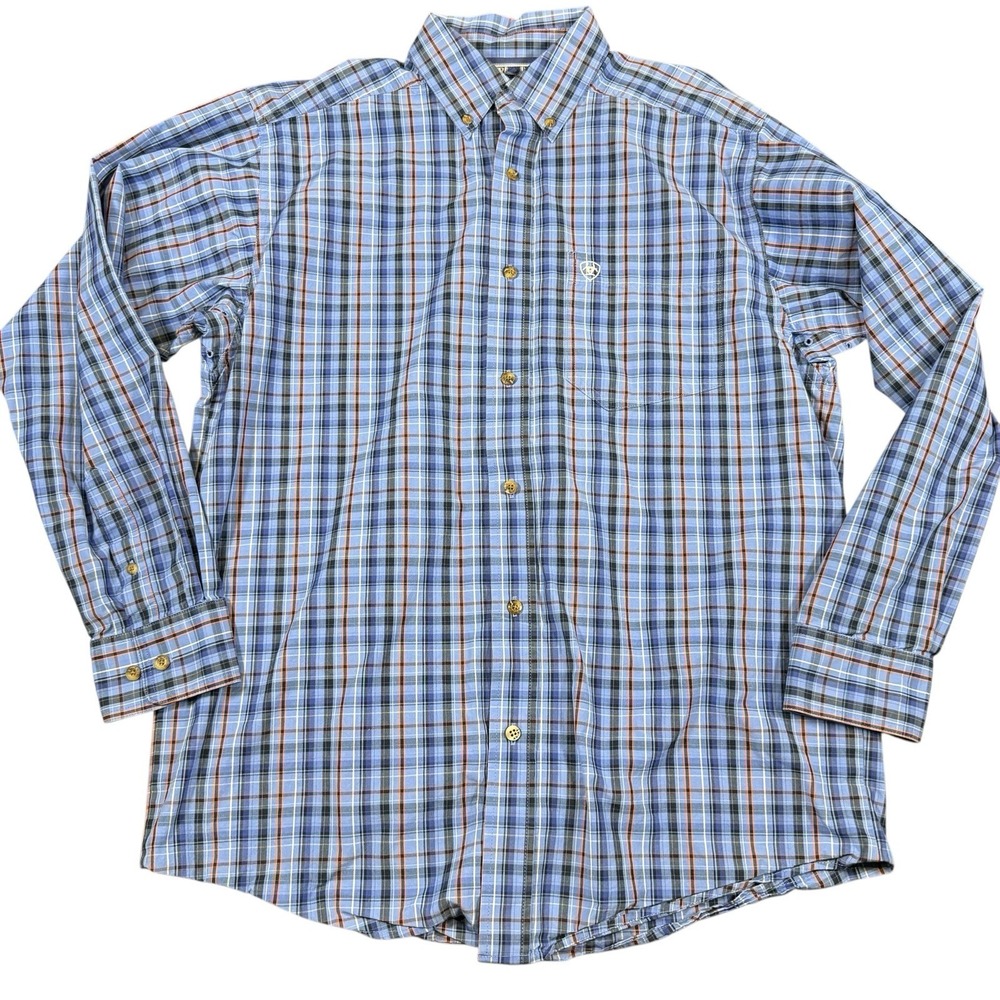 Ariat Pro Series Shirt Mens Medium Button Down Long Sleeve Blue Plaid Workwear - Picture 1 of 10